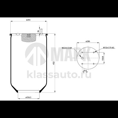 Пневморессора 810МВ без стакана (4 шп.М12+1 отв. М22 под воздух) (PEGA)