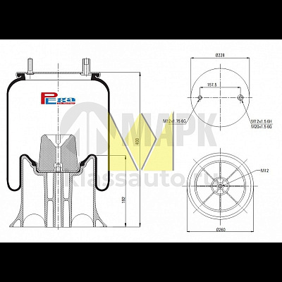 Пневморессора 4159CP09 с пластиковым стаканом (1шп.M12. 1шп-штуц. M12x20) Fruehauf/SMB (PEGA)