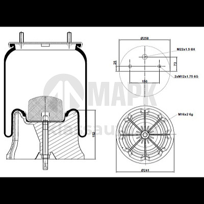Пневморессора 4022NP05 с плаcтиковым стаканом (2шп.-М12+1 отвер.М22 под возд) SAF (PEGA)
