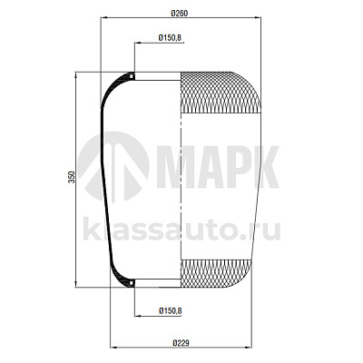 Пневморессора 715N (чулок) (350-260-150.8/150.8)  DAF/MAN/MB/Scania (SAMPA)