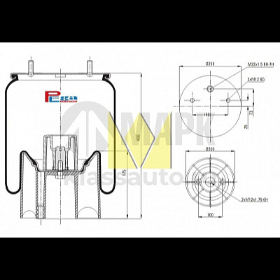 Пневморессора 4157NP04 с пластиковым стаканом (2 отв.М10 под шпильку + 1 отв.М22 под возд) (PEGA)
