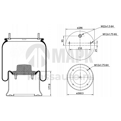 Пневморессора 2922V250 с металлическим стаканом SAF/ТОНАР (BERGKAU)