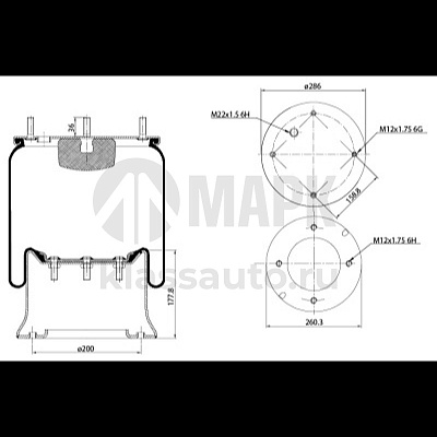 Пневморессора 813MB с металлическим стаканом ТОНАР/Schmitz (4 шп.+1 отвер. под возд.) (Stellox)
