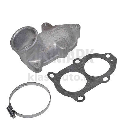 Патрубок (крышка коробки термостатов) в сборе с хомутом и прокладкой