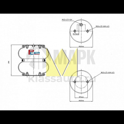 Пневморессора 4520000803 двойной сильфон ТОНАР/ROR (2 отв.+возд./2 отв. - 0°) (PEGA)