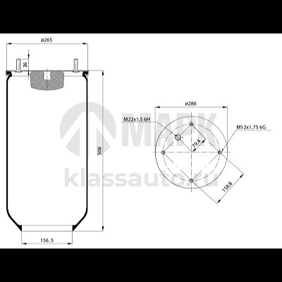 Пневморессора 813MB без стакана ТОНАР/Schmitz (4 шп.+1 отвер. под возд.) (BERGKAU)