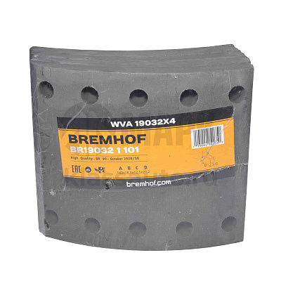 Накладки тормозные 19032 (1-й ремонт) BPW 420х180 без клёпок (BREMHOF)