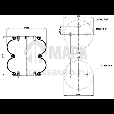 Пневморессора 4520000803 двойной сильфон ТОНАР/ROR (2 отв.+возд./2 отв.) (AIRREX)