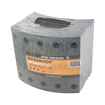 Накладки тормозные 19032 (STD) (BPW 420х180) без клёпок (BREMHOF)