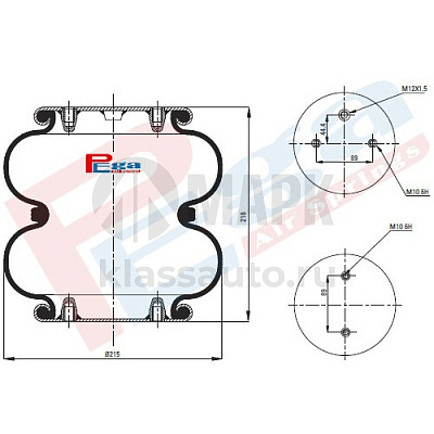 Пневморессора FD200-19P04 двойной сильфон Scania/SAF (2 отв.+возд./2 отв. - 90°) (PEGA)