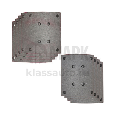 Накладки тормозные 19581/19582 (2-й ремонт) с клепками (410x223) MAN / MB (Marshall)